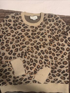 Gucci Leopard Print Crewneck Sweater - Beige/Black/Brown